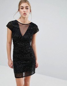 Облегающее платье с геометрической отделкой бисером Miss Selfridge - Черный