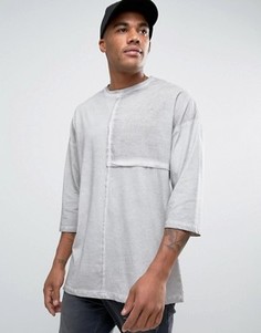 Свободная футболка с рукавами 3/4 и тканой вставкой ASOS - Серый