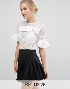 Кружевная блузка с атласными оборками Closet - Белый