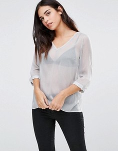 Топ с V-образным вырезом и рукавами 3/4 Vila - Серебряный