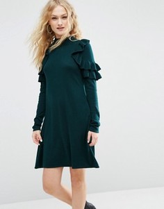 Платье-джемпер с рюшами на плечах ASOS - Зеленый