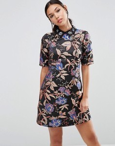 Жаккардовое платье мини с декорированным воротником ASOS - Мульти