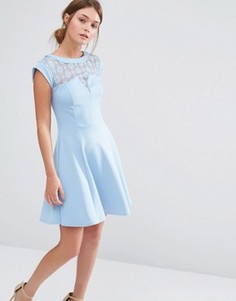 Короткое приталенное платье с кружевной кокеткой New Look - Синий