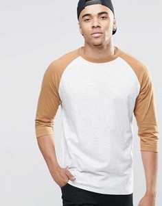 Серая футболка с рукавами реглан 3/4 цвета кэмел New Look - Серый