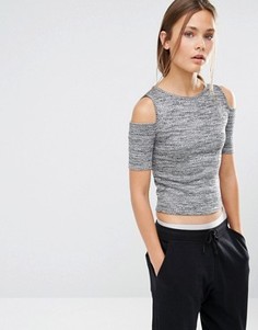 Меланжевый топ с открытыми плечами New Look - Серый