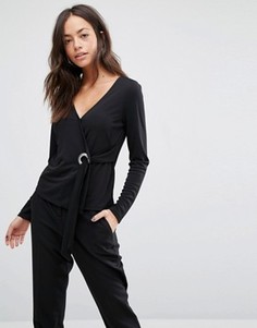 Топ с запахом и люверсами New Look - Черный