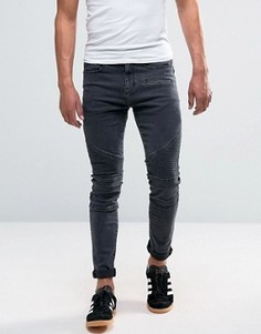 Черные выбеленные джинсы скинни в байкерском стиле New Look - Черный