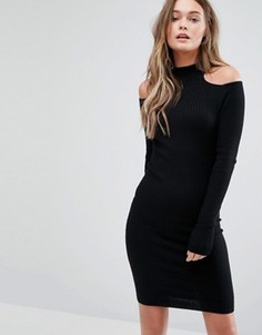 Платье в рубчик с вырезами на плечах New Look - Черный