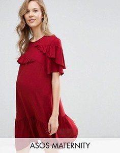 Платье с заниженной талией и оборками для беременных ASOS Maternity - Фиолетовый