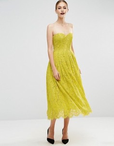 Кружевное платье‑бандо миди с вырезом сердечком ASOS - Зеленый