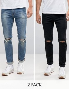 Набор из 2 джинсов скинни с рваной отделкой (черные и синие) ASOS - СКИДКА - Мульти