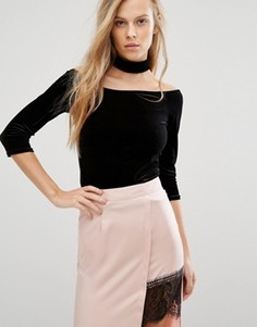 Бархатный топ с чокером и широким вырезом Miss Selfridge - Черный