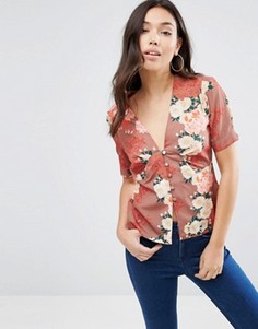 Блузка с японским цветочным принтом ASOS - Мульти