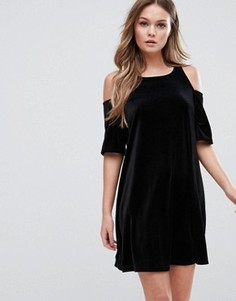 Бархатное платье с вырезами на плечах BCBG Generation - Черный