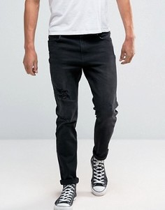 Серые джинсы скинни с рваной отделкой и нашивками Hoxton Denim - Серый