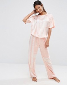 Атласные пижамные футболка и штаны в полоску ASOS - Мульти