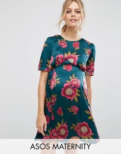 Атласное чайное платье для беременных с принтом ASOS Maternity - Мульти