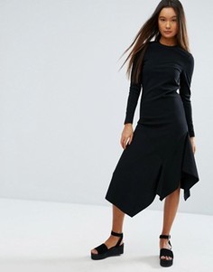 Платье с длинными рукавами и асимметричным подолом ASOS - Черный
