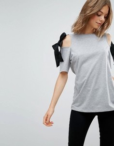 Футболка с открытыми плечами и завязками ASOS - Серый