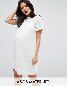 Цельнокройное платье для беременных с верхним слоем из шифона ASOS Maternity - Белый