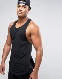 Ультраудлиненная черная майка со спинкой-борцовкой и асимметричным подолом ASOS - Черный