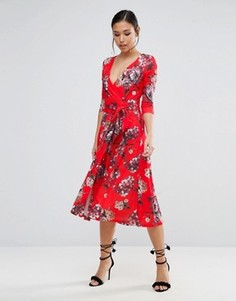 Креповое платье миди с цветочным принтом ASOS - Мульти