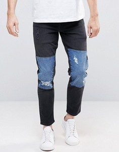 Черные узкие укороченные джинсы стретч с синими вставками ASOS - Черный