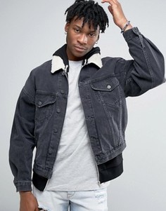 Черная свободная джинсовая куртка с меховым воротником ASOS - Черный