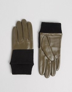 Кожаные перчатки с вязаной отделкой ASOS - Зеленый