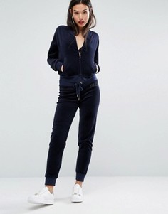 Велюровые джоггеры с принтом логотипа Juicy Couture - Темно-синий