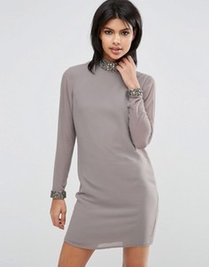 Цельнокройное платье с отделкой пайетками ASOS - Серый