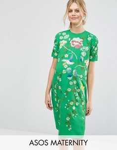 Цельнокройное платье для беременных с вышивкой ASOS Maternity - Зеленый