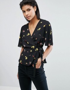 Чайная блузка с запахом и цветочным принтом ASOS - Мульти