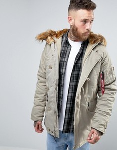 Парка классического кроя цвета хаки с искусственным мехом Alpha Industries Explorer - Stone
