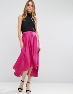 Атласная юбка миди с разрезами ASOS - Розовый