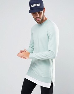 Длинный свитшот с молниями по бокам и вставкой на нижней кромке ASOS - Синий