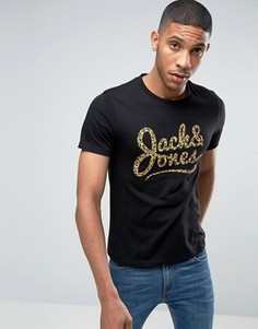 Футболка с леопардовым логотипом Jack and Jones - Черный