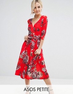 Креповое платье миди с цветочным принтом ASOS PETITE - Мульти