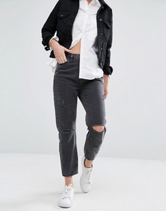 Джинсы в винтажном стиле с рваными коленями New Look - Черный