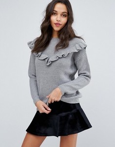 Вязаный джемпер с рюшами Miss Selfridge - Серый