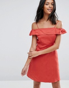 Льняной сарафан с открытыми плечами ASOS - Красный