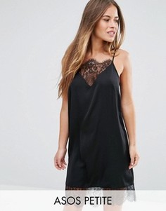 Платье-комбинация мини с кружевными вставками ASOS PETITE - Черный