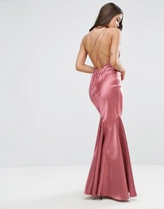 Атласное платье макси со шлейфом ASOS - Розовый