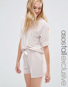 Бархатный топ со сборками на рукавах эксклюзивно для ASOS TALL LOUNGE - Кремовый