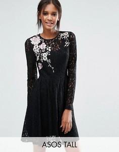 Кружевное платье мини с цветочной вышивкой ASOS TALL - Черный