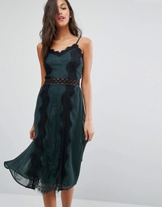 Платье на бретельках с кружевными вставками Miss Selfridge - Зеленый