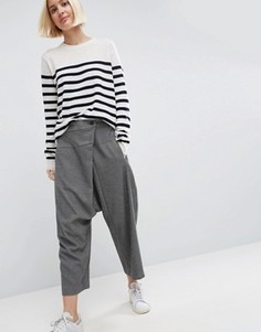 Брюки в елочку с заниженным шаговым швом ASOS WHITE - Серый