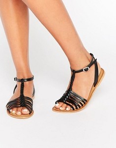 Кожаные плетеные сандалии ASOS FARLORN - Черный