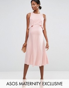 Двухслойное платье миди для беременных ASOS Maternity WEDDING - Розовый