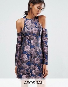 Жаккардовое платье мини с вырезами на плечах ASOS TALL - Мульти